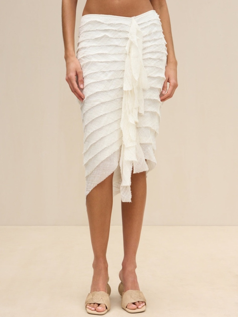NWT Cult Gaia Leo Midi Skirt  White Asymmetrical Tiered Ruffle Skirt
